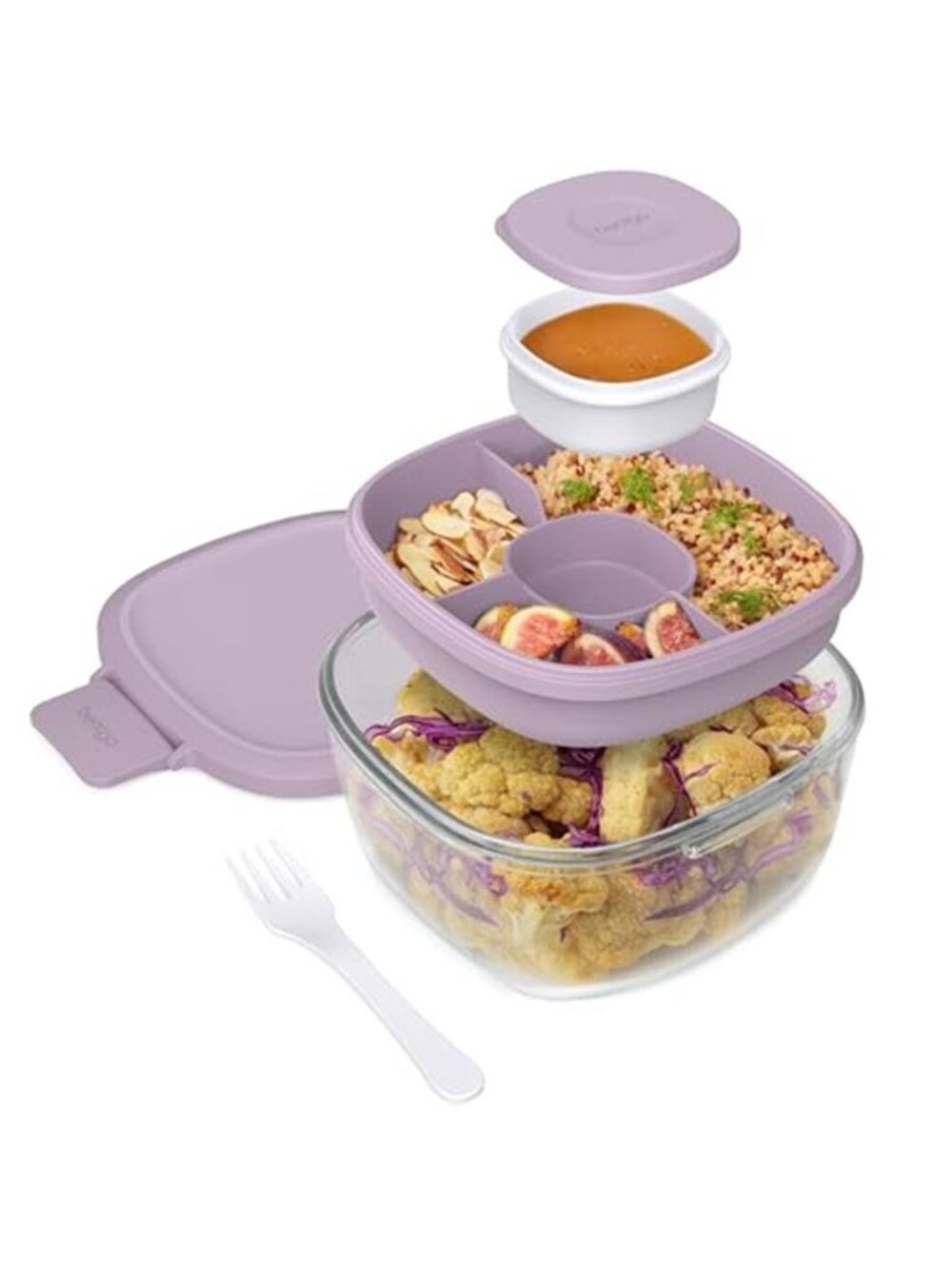 Glass Salad Container - 7.6-Cup Salad Bowl with Airtight Lid, Leak-Proof